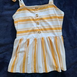 Yellow striped bow tie straps top